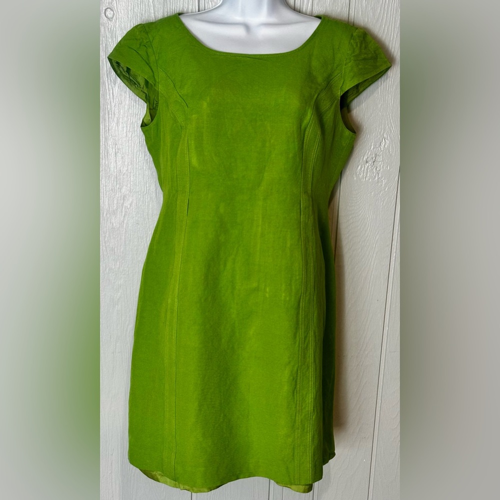 Tahari Linen Lime Green Midi Dress